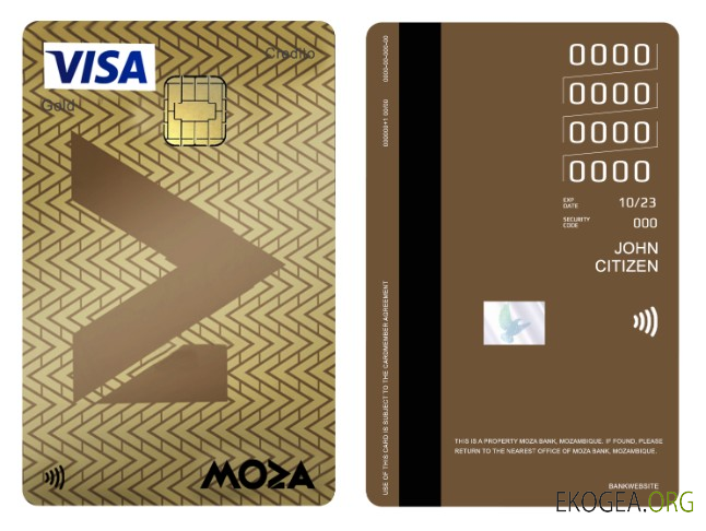 Carte verticale de crédit visa or de la Moza Bank du Mozambique